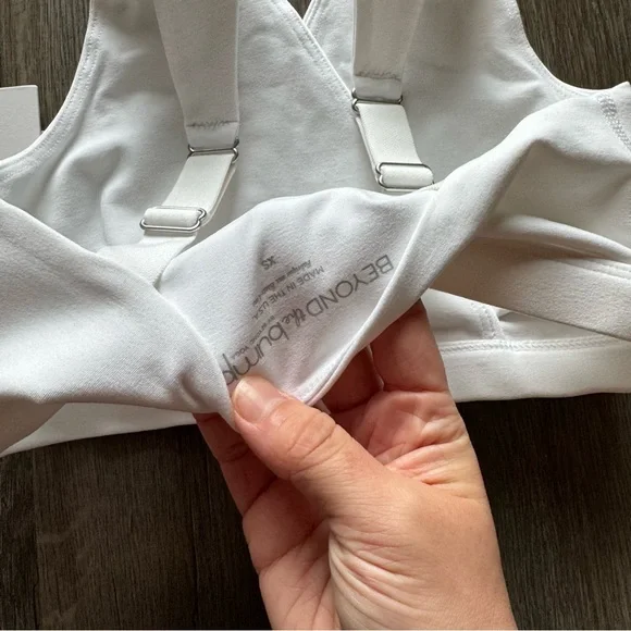 Beyond Yoga Spacedye Criss Crossover Maternity Nursing Bra in Cloud White - Picture 8 of 10